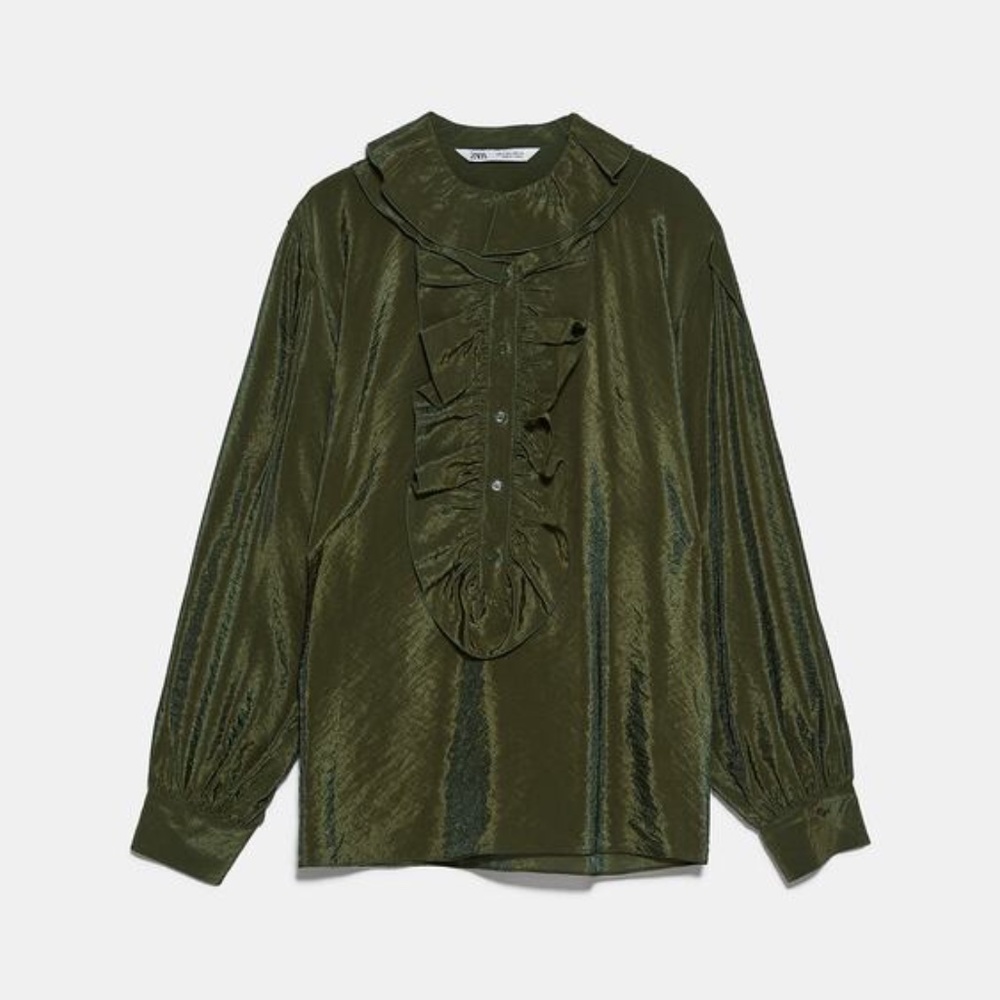 ZARA Green Ruffle Top